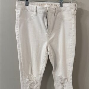 American Eagle Outfitters Women's White Distressed Jeggings